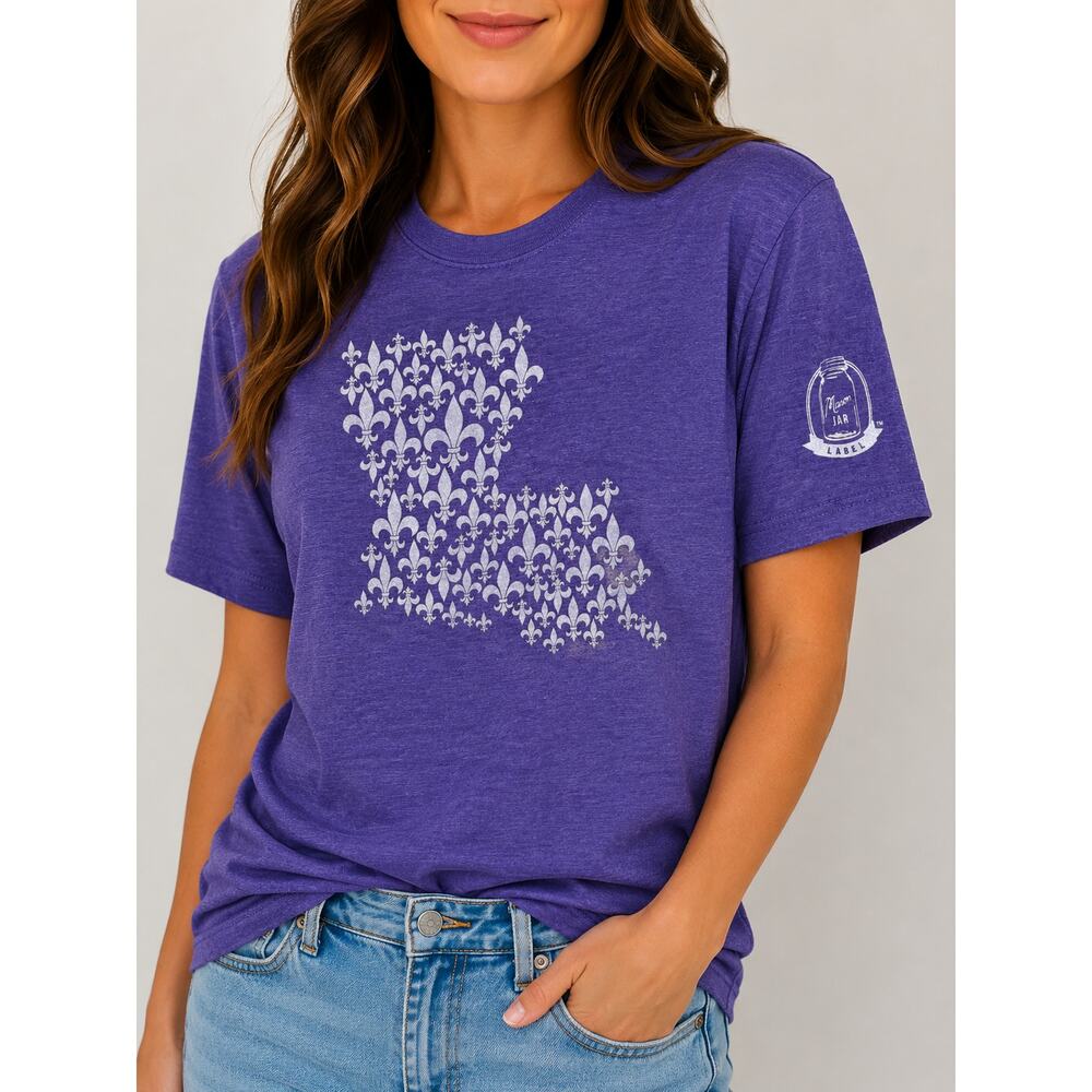Mason Jar Label Louisiana Fleur De Lis Unisex Graphic T Shirt  MEDIUM or XLARGE